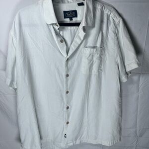 Men’s Nat Nast Short Sleeve White Silk Blend button Up Shirt‎ XL